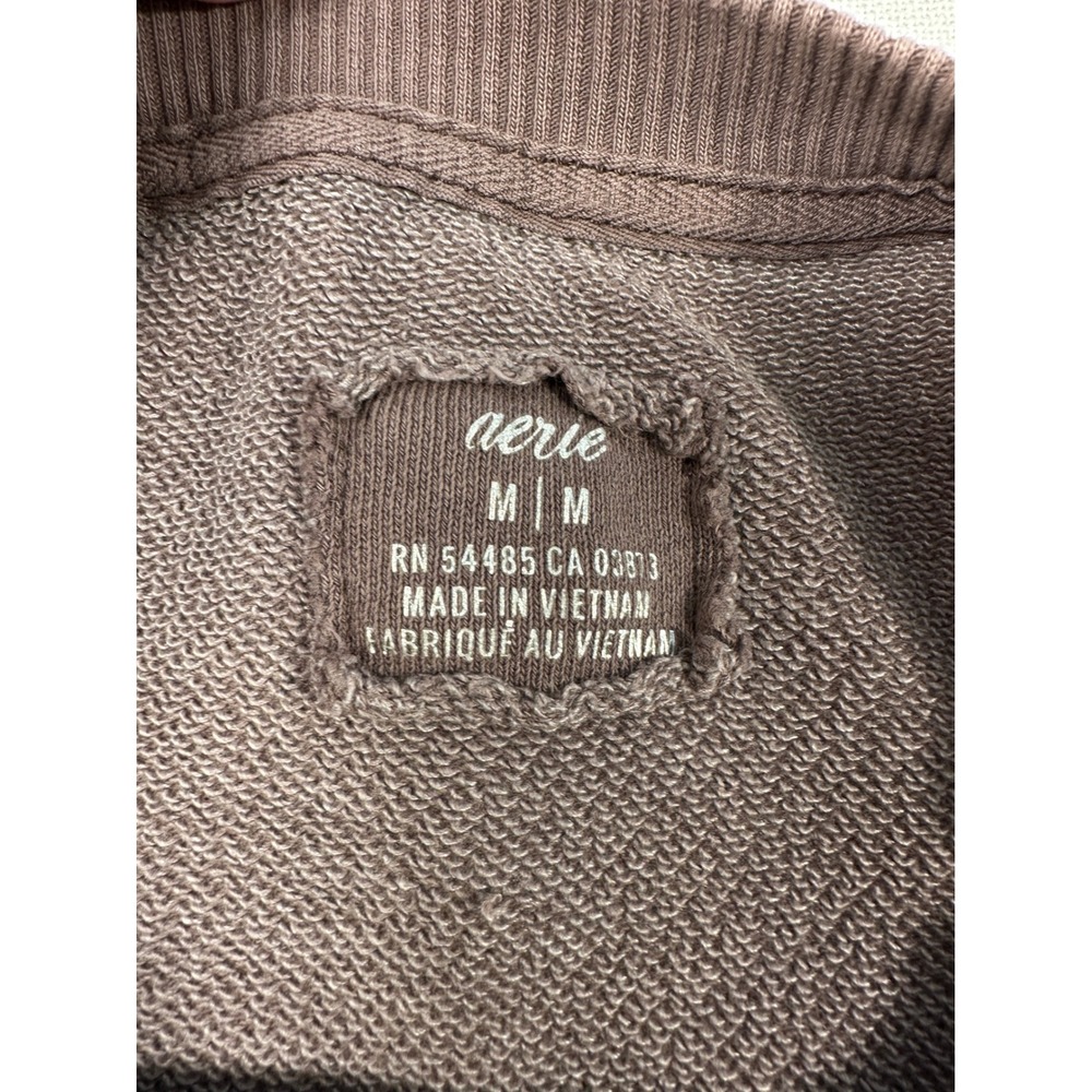 Aerie Brown Raw Hem Cropped Pocket‎ Crewneck Sweatshirt Womens Medium - Picture 4 of 6